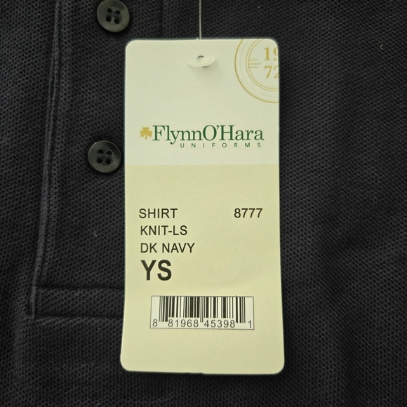 Flynn OHara UNIFORMS. Long Sleeve Polo. Dark Navy. Size Youth Small. New - Picture 7 of 7